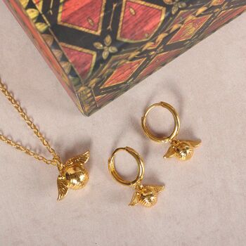 Harry Potter Quidditch Gift Box With Cute Golden Snitch Necklace And Earrings, 3 of 6