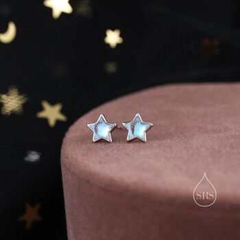 Moonstone Star Stud Earrings In Sterling Silver, 3 of 11