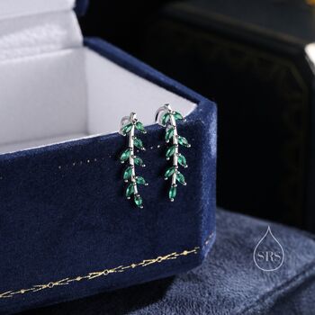 Emerald Cz Leaf Crawler Earrings, 3 of 12