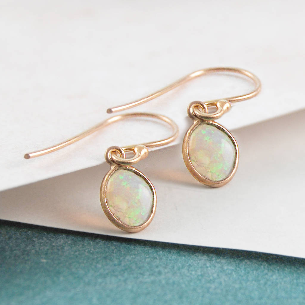 Silver Welo Opal October Birthstone Drop Earrings By Embers