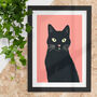 Charming Black Cat Illustration Print On Peach Background, thumbnail 1 of 4