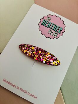 Pink And Gold Oval Glitter Resin Hair Clip / Elegant Resin Barrette / Bridesmaid Gift For Her / Glamorous Statement Hair Slide, 5 of 5