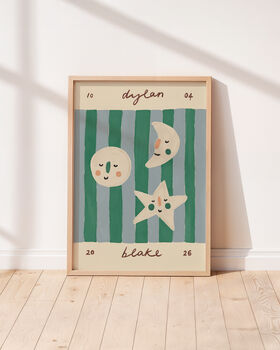 Personalised Illustrated Name Print With Moons, Stars And Stripes, 3 of 11