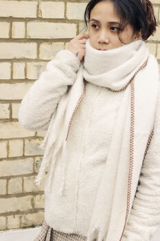 Cream Top Stitch Edge Warm Wool Blend Wrap Scarf, 4 of 7