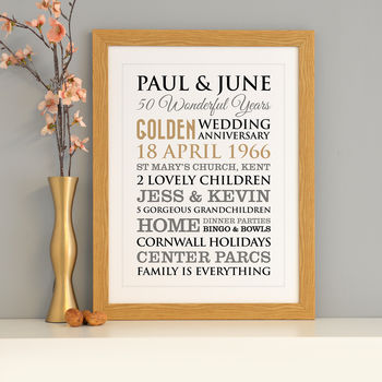 Personalised Golden Wedding Anniversary Art, 4 of 11