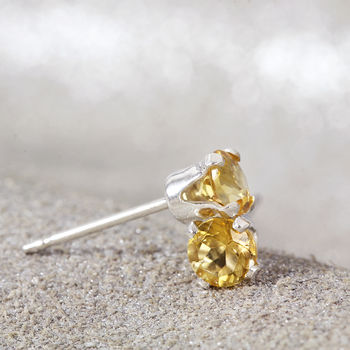 Yellow Citrine Stud Earrings In Silver Or Gold, 3 of 11