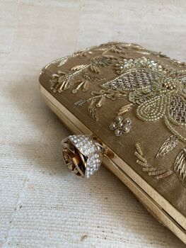 Gold Raw Silk Rectangular Clutch Bag, 8 of 10