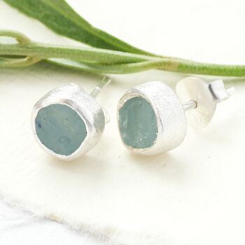 Aquamarine Rough Gemstone Stud Earrings, 2 of 3