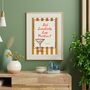 A4 Print, Did Somebody Say Martini? Mustard And Pink Stripe, Blue Border, thumbnail 3 of 5