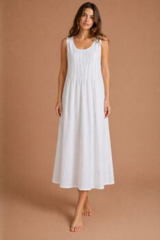 Womens White Sleeveless Cotton Embroidered Nightdress Lizzie, 4 of 8