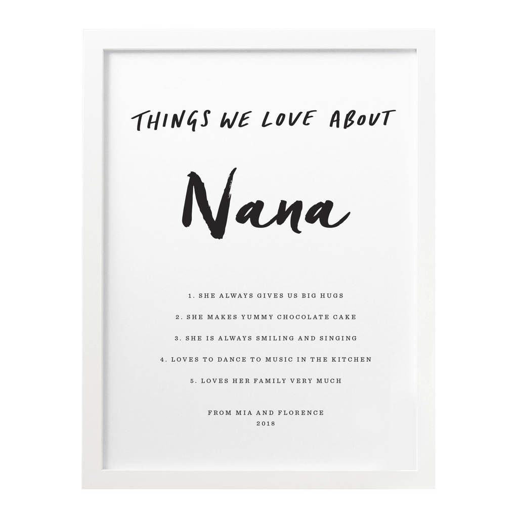 Personalised Things I Love About Grandma Print By Old English Company