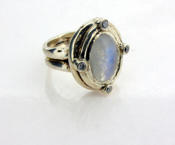 Sterling Silver Moonstone Ring With Cubic Zirconias, 4 of 5