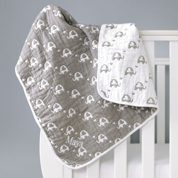 Personalised Reversible Grey And White Elephant Blanket, 2 of 12