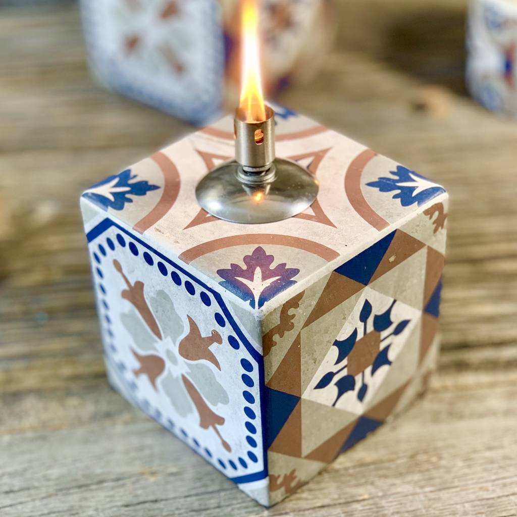Portuguese Tabletop Tile Oil Lamp By London Garden Trading Portuguese Tabletop Tile Oil Lamp