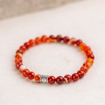 Carnelian Crystal Gemstone And Flower Barrel Bead Bracelet, 2 of 4