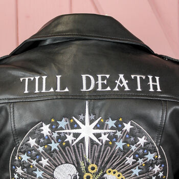 Till Death Cropped Skeleton Couple Leather Jacket, 2 of 10