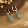 Sterling Silver Green Aventurine Jade Droplet Hoop Earrings, thumbnail 4 of 11