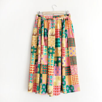 Bohemian Patchwork Print Midi Skirt, 5 of 6