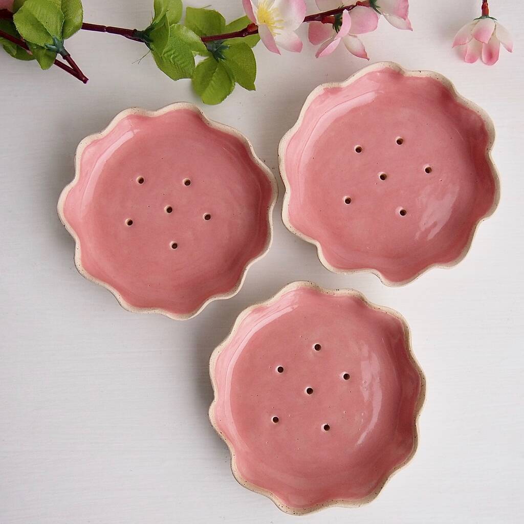 handmade pink ceramic curvy soap dish by
