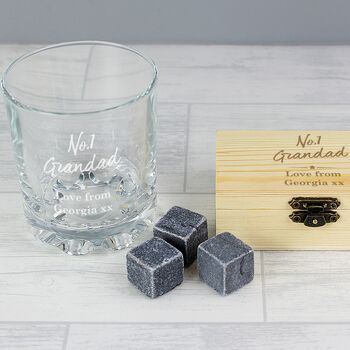 Personalised Number One Whisky Stones And Glass Set, 2 of 6