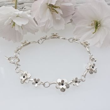 Handmade Silver Cherry Blossom Bracelet, 2 of 8