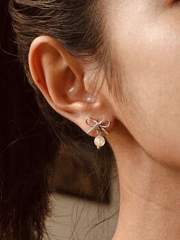 Bow Single Gold Rutilated Quartz Earrings, 2 of 9