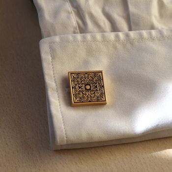 Square Pattern Gold Cufflinks Gift For Men 316 L Stainless Steel Vintage Accessory, 2 of 6
