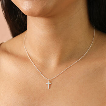 Sterling Silver Small Cross Pendant Necklace, 2 of 3