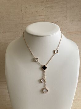 Double Sided Clover Long Necklace Rose Gold White Black, 7 of 8
