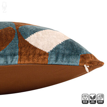 Geometric Blue And Brown Velvet Pillow Cover 50x50cm, 3 of 6