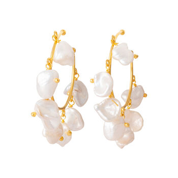 Pearl And Gold Plated Silver Hoop Earrings, 2 of 3