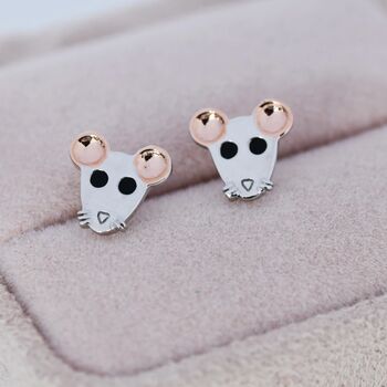 Mouse Head Stud Earrings In Sterling Silver, 3 of 12