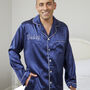 Personalised Matching Couples Christmas Navy Satin Pyjamas, thumbnail 4 of 4