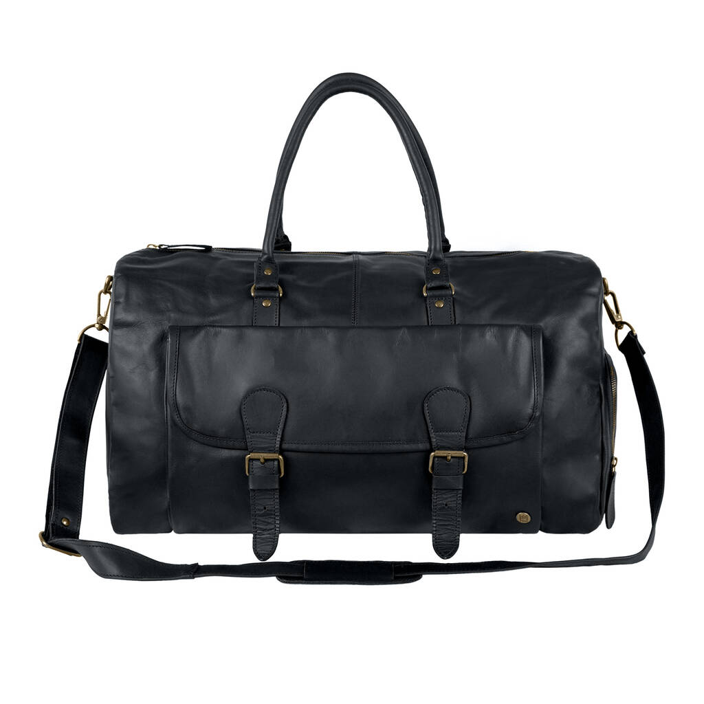 Black Leather Overnight Bag With Shoe Compartment By MAHI Leather ...