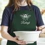 Personalised Bee Apron In Bottle Green, thumbnail 1 of 5