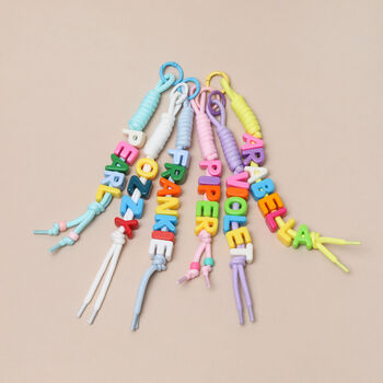 Personalised Beaded Name Bag Charm With Chunky Rope, 7 of 7