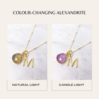 18ct Gold Plated Alexandrite Crystal Initial Necklace, 3 of 7