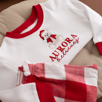 Personalised Checked Children's Christmas Pyjamas, 4 of 5