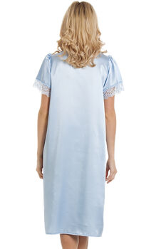 British Made Pale Blue Short Sleeved Satin Nightdress With Lace Detail Ladies Size 8 To 28 UK, 4 of 4