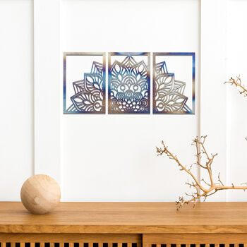Metal Triptych Wall Art Set, Mandala Wall Decor, 9 of 10