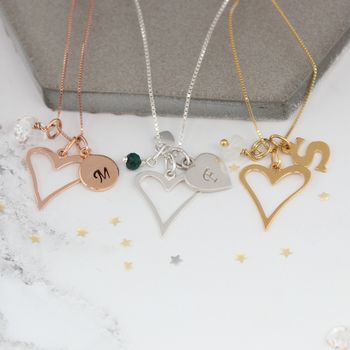 Personalised Open Heart Necklace With Birthstones, 5 of 12
