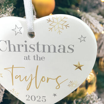 Family Christmas Ceramic Heart Hanging Decoration Bauble + Gift Box, 6 of 7