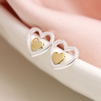 Sterling Silver Double Heart Stud Earrings, 3 of 11