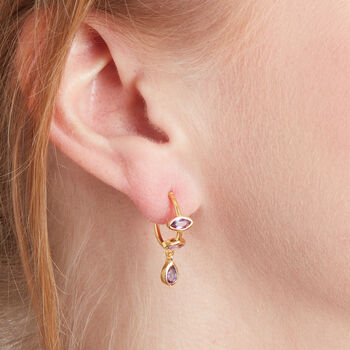 Purple Amethyst Dangle Gold And Silver Hoop Studs, 3 of 10