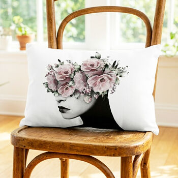 Abstract Woman Face Floral Cushion, Botanical Line Art Design, 3 of 9