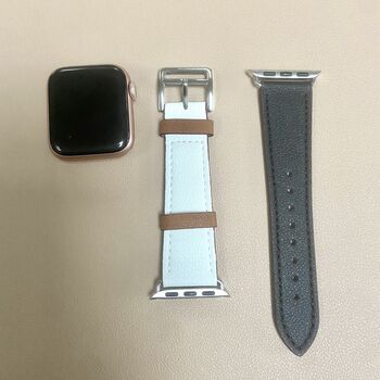 Vegan Leather Apple Watch Strap In Black And White, 2 of 4