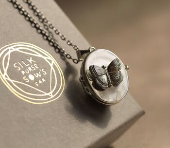 Silver Butterfly Oval Locket, 4 of 7