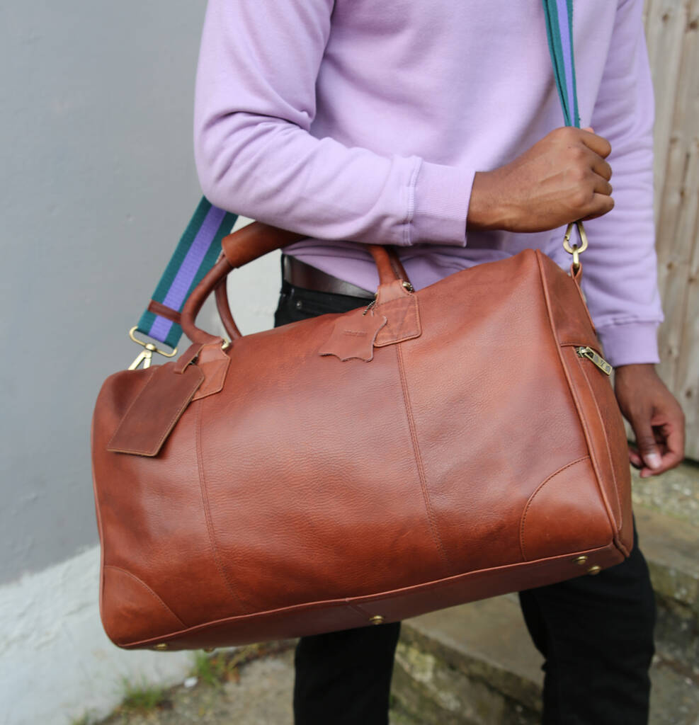 'Watkins' Men's Leather Travel Bag In Cognac, 1 of 12
