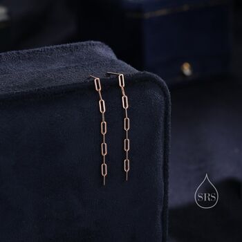 Dangle Chain Stud Earrings In Sterling Silver, 6 of 11