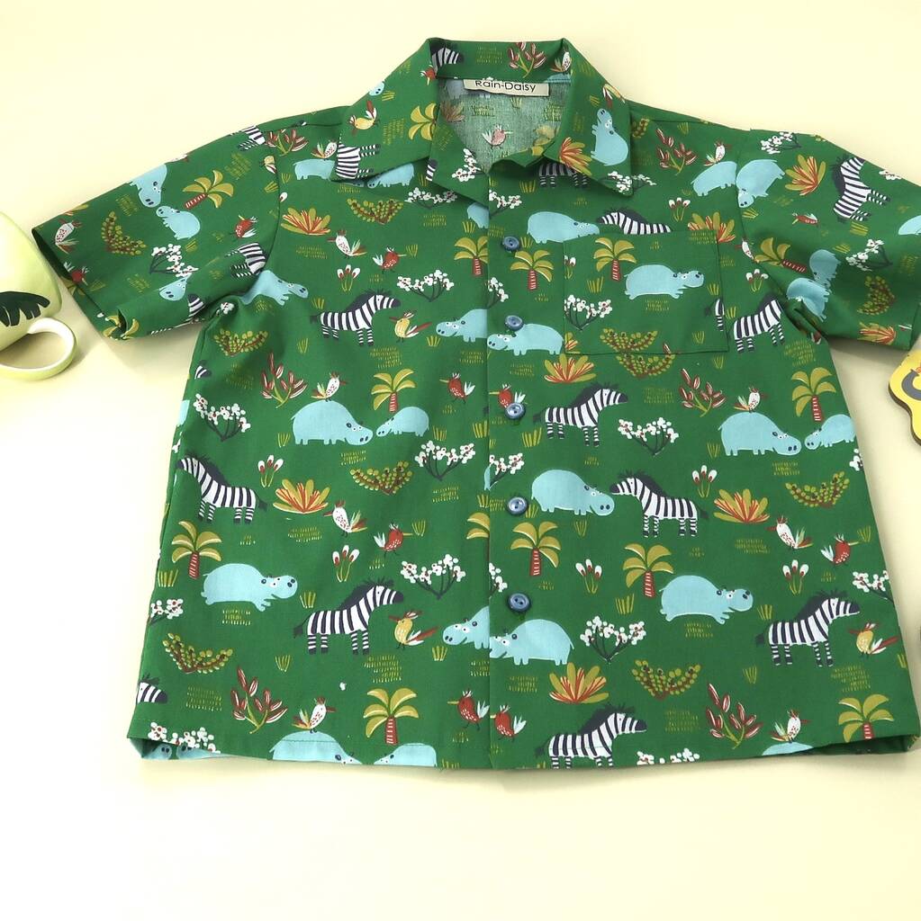 Boy's Shirt Green Cute Animal Print, 1 of 3